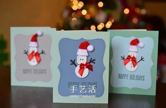 精致圣誕賀卡的做法 紐扣雪人圣誕賀卡DIY -  itrip.net.cn