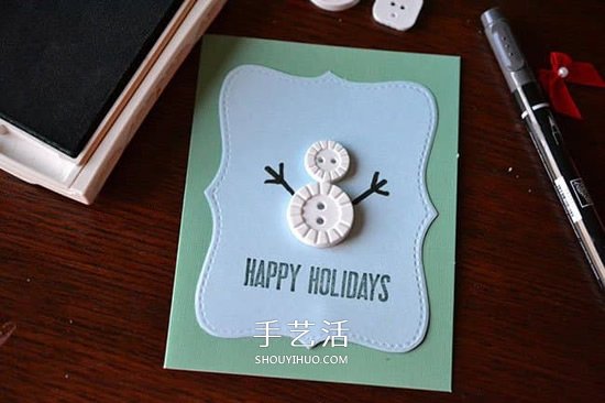 精致圣誕賀卡的做法 紐扣雪人圣誕賀卡DIY -  itrip.net.cn