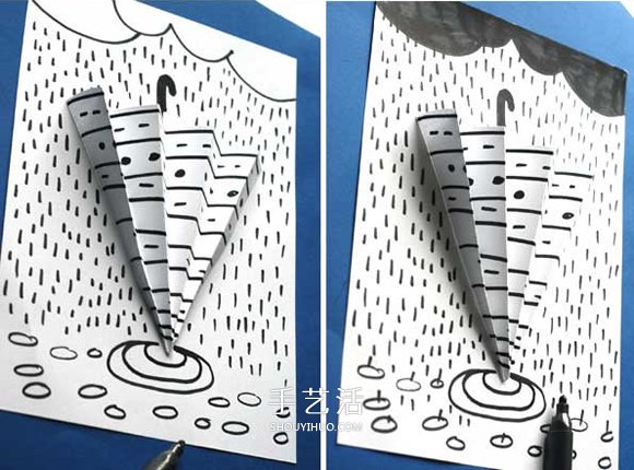 簡單立體雨天卡片的做法 手工制作小雨傘卡片 -  itrip.net.cn