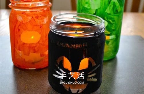 萬圣節(jié)玻璃燈籠的做法 玻璃瓶廢物利用做燈籠 -  itrip.net.cn