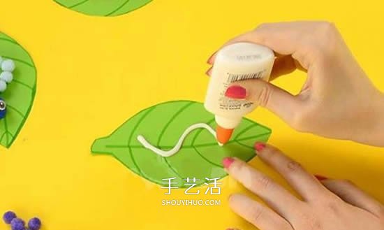 幼兒園手工制作教程 樹葉上的可愛毛毛蟲 -  itrip.net.cn