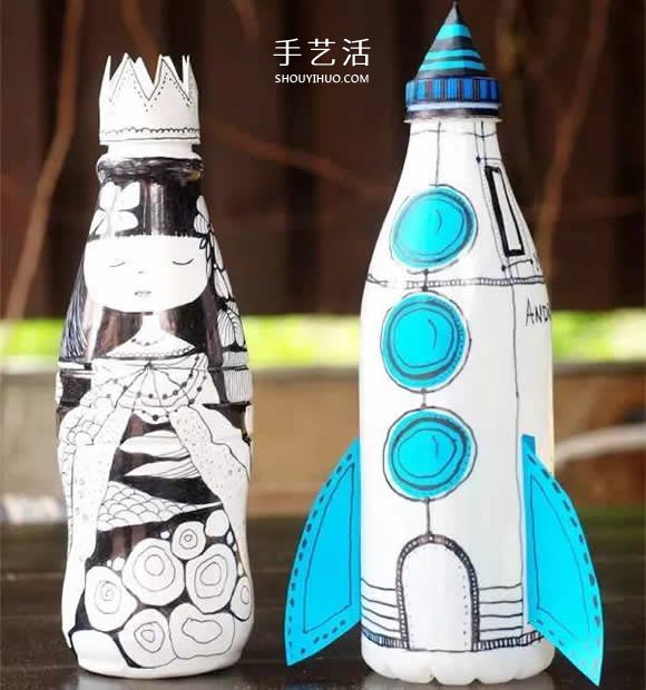 用牛奶瓶做手工 卡通火箭存錢(qián)罐的制作方法 -  itrip.net.cn