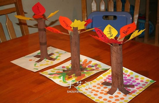 簡(jiǎn)單保鮮膜筒廢物利用 幼兒手工做大樹的教程 -  itrip.net.cn