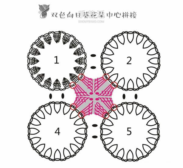 方形帶流蘇坐墊的鉤法圖解 雙色向日葵圖案~ -  itrip.net.cn