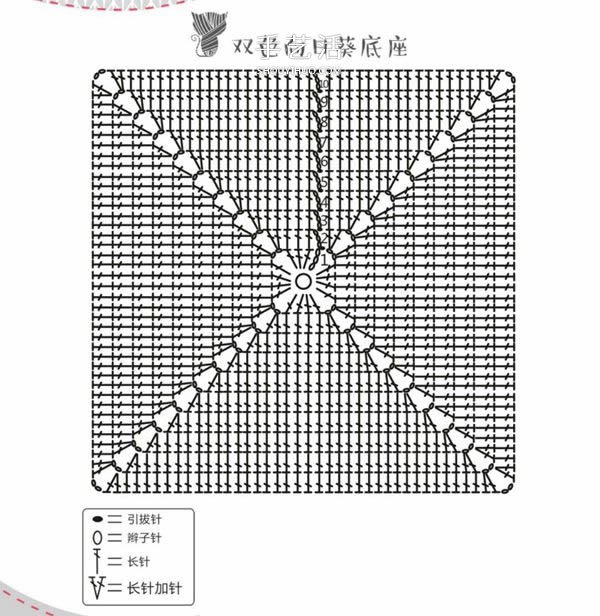 方形帶流蘇坐墊的鉤法圖解 雙色向日葵圖案~ -  itrip.net.cn