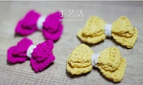 毛線蝴蝶結(jié)的編織方法 鉤針編迷你蝴蝶結(jié)飾品 -  itrip.net.cn