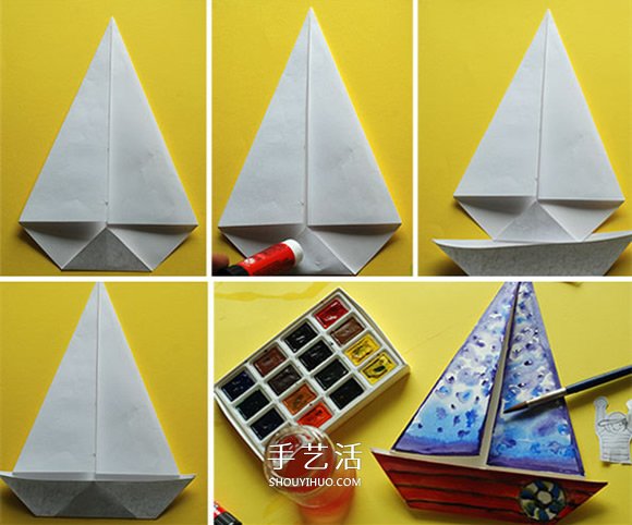 幼兒園用折紙手工制作海濱帆船畫的方法 -  itrip.net.cn