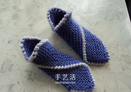 兩種毛線搭配 手工編織漂亮地板鞋的織法圖解 -  itrip.net.cn