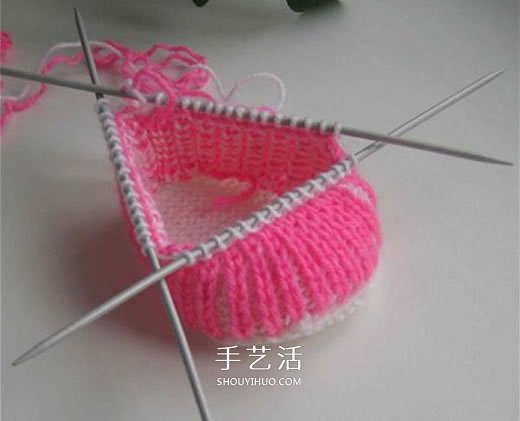 女寶寶保暖毛線鞋編織圖解 帶扣帶和花朵裝飾 -  itrip.net.cn