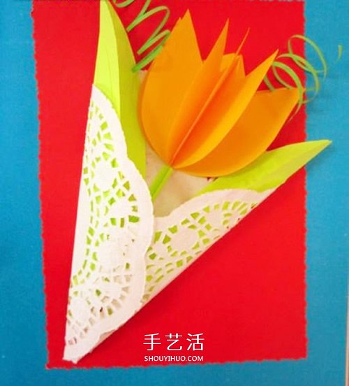 卡紙做立體的郁金香花 美麗花束賀卡送媽媽 -  itrip.net.cn