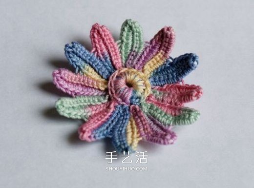 鉤針編織五彩菊的方法圖解 單元菊花的鉤織方法 -  itrip.net.cn