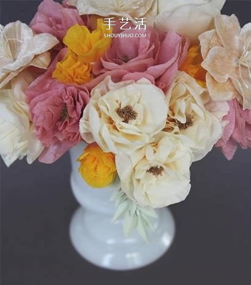 皺紋紙手工制作玫瑰花 做成超美的裝飾插花 -  itrip.net.cn