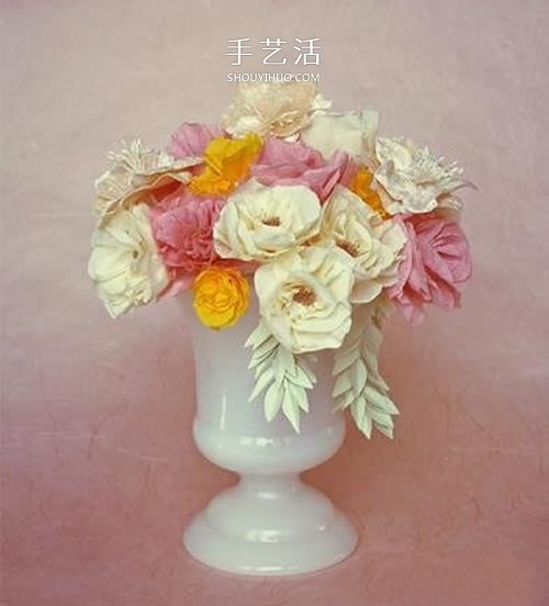 皺紋紙手工制作玫瑰花 做成超美的裝飾插花 -  itrip.net.cn