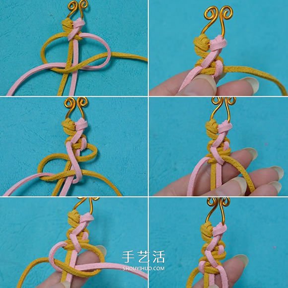 麂皮繩手鏈的編法圖解 雙色皮革編織手鏈教程 -  itrip.net.cn