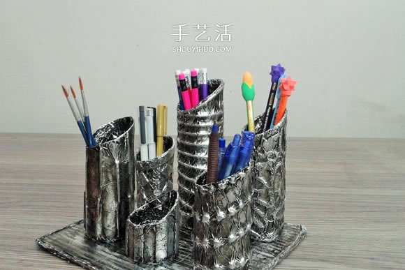 卷紙筒保鮮膜筒廢物利用 手工制作多孔筆筒 -  itrip.net.cn