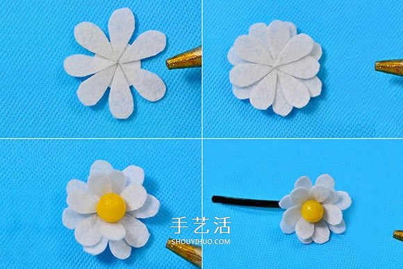 自制簡(jiǎn)單又可愛的毛氈布花發(fā)夾的方法教程 -  itrip.net.cn