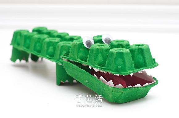 幼兒園用雞蛋盒手工制作鱷魚的方法教程 -  itrip.net.cn