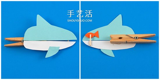 木夾子手工制作鯊魚玩具 嘴巴開(kāi)閉吞吃小魚 -  itrip.net.cn