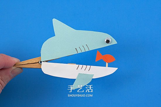 木夾子手工制作鯊魚玩具 嘴巴開(kāi)閉吞吃小魚 -  itrip.net.cn