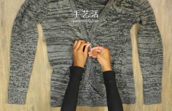 普通開衫毛衣改造 DIY露肩皺褶上衣的方法 -  itrip.net.cn