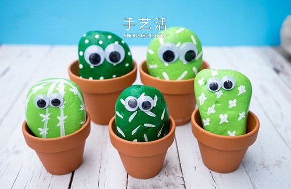 石頭手工制作超萌仙人掌盆栽裝飾品 -  itrip.net.cn