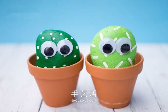 石頭手工制作超萌仙人掌盆栽裝飾品 -  itrip.net.cn