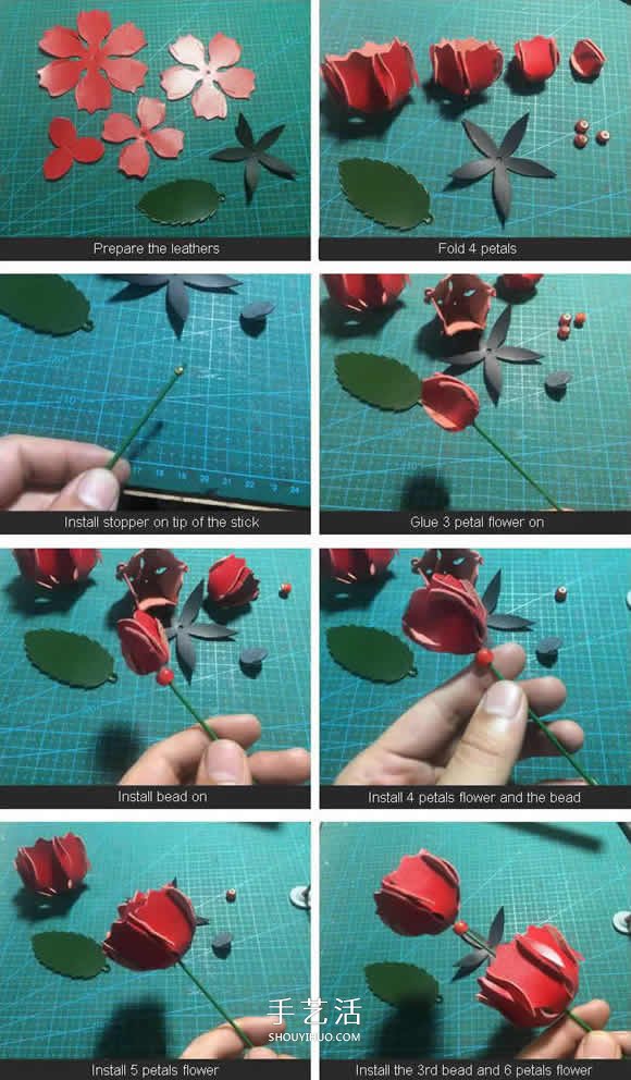 皮革手工制作紅色玫瑰花的做法 -  itrip.net.cn