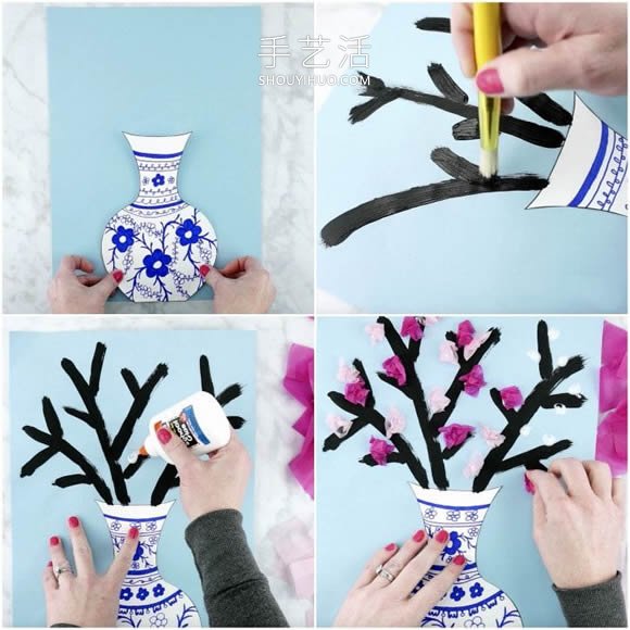 色彩繽紛櫻花和青花瓷！超美紙貼畫簡單制作 -  itrip.net.cn