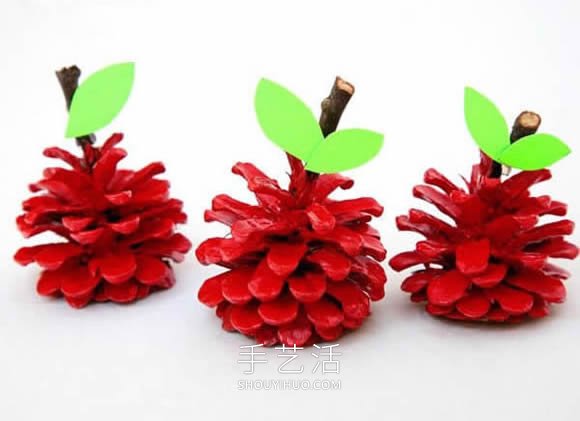 幼兒簡(jiǎn)單手工制作松果紅蘋(píng)果的做法教程 -  itrip.net.cn