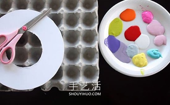 幼兒園手工制作雞蛋托彩色花環(huán)的做法教程 -  itrip.net.cn
