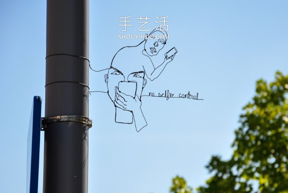 神奇鐵絲藝術 DIY隱身路標路燈上的錯位肖像 -  itrip.net.cn