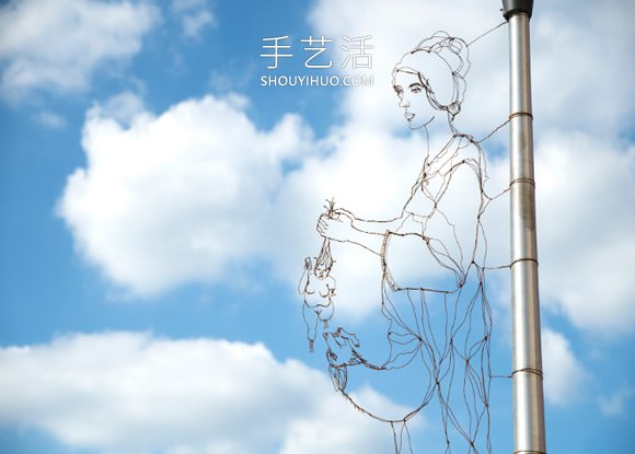 神奇鐵絲藝術 DIY隱身路標路燈上的錯位肖像 -  itrip.net.cn