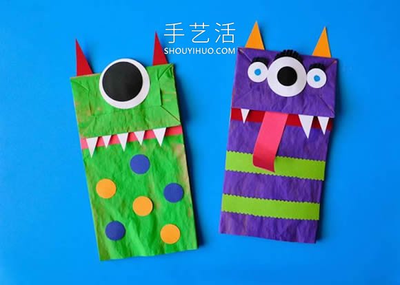 紙袋手工制作萬圣節(jié)怪物木偶的做法教程 -  itrip.net.cn