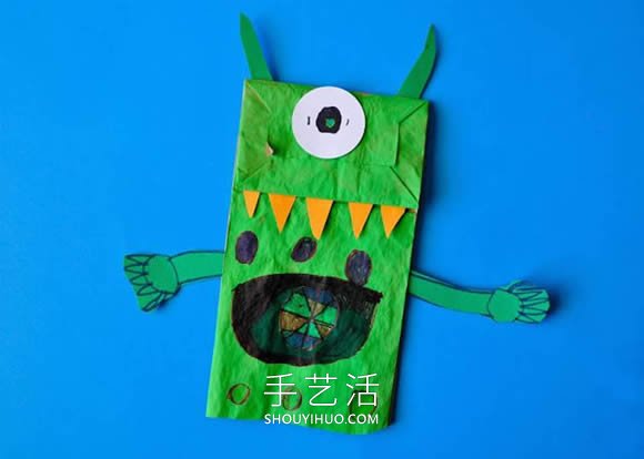 紙袋手工制作萬圣節(jié)怪物木偶的做法教程 -  itrip.net.cn