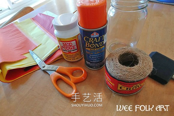 玻璃瓶粘貼彩色薄紙 制作秋季風(fēng)花瓶的做法 -  itrip.net.cn