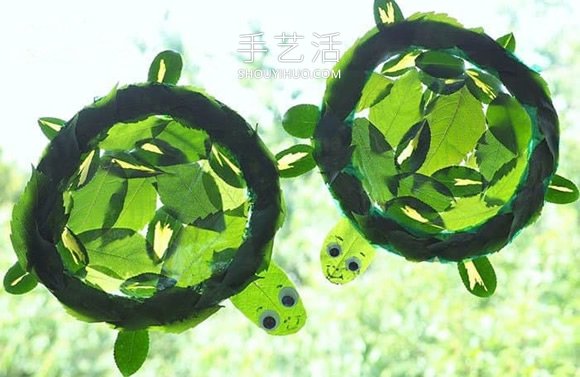 紙盤和樹葉手工制作可愛烏龜?shù)淖龇ń坛?-  itrip.net.cn