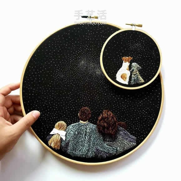 刺繡藝術(shù)家縫制眺望夜空的創(chuàng)意刺繡作品 -  itrip.net.cn