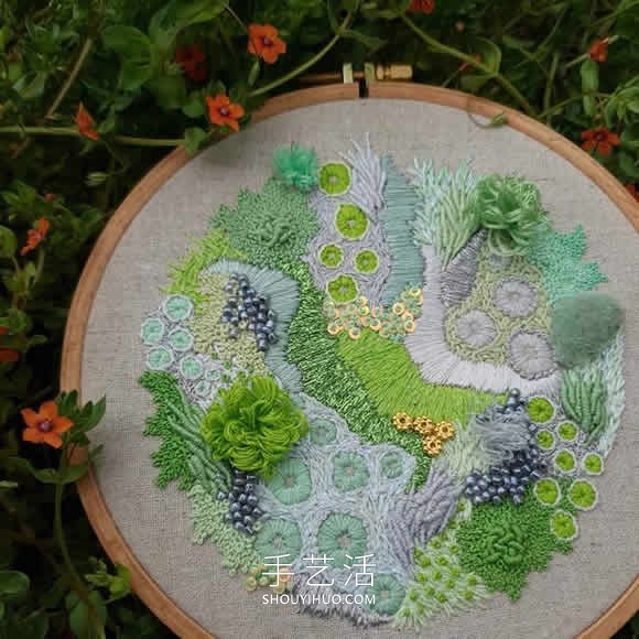 抽象刺繡作品：繡出苔蘚、地衣等的有機(jī)紋理 -  itrip.net.cn