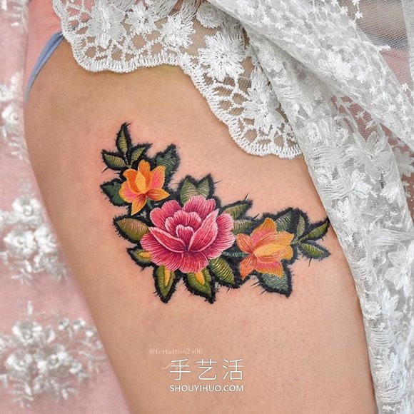 太驚艷！墨西哥紋身師“縫”出彩色花卉紋身 -  itrip.net.cn