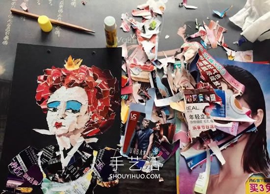 舊雜志拼貼拼貼人物頭像畫紅皇后和瘋帽子 -  itrip.net.cn