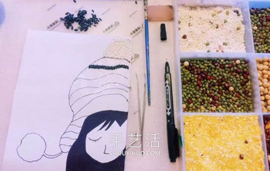 可愛女生人物豆子粘貼畫制作方法 -  itrip.net.cn