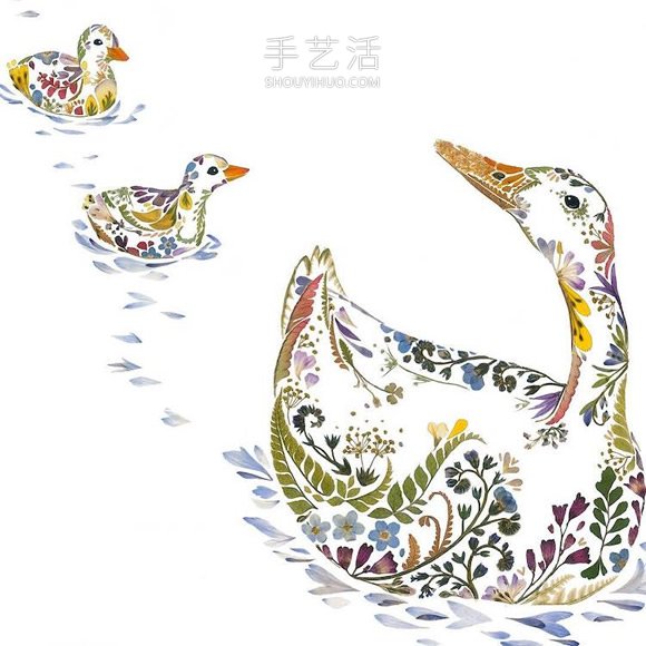 用壓制的花朵和葉子創(chuàng)作精美的動物插圖 -  itrip.net.cn