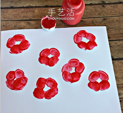 兒童指紋罌粟花朵的畫(huà)法手工教程 -  itrip.net.cn