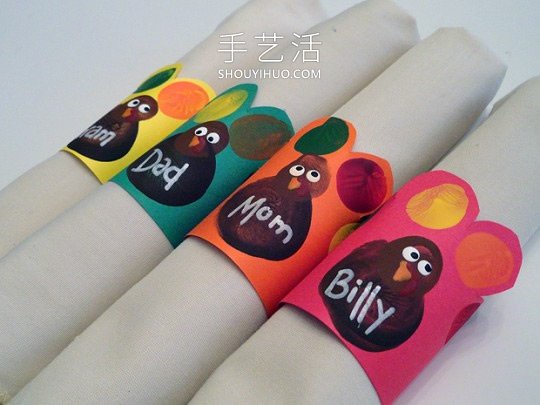 感恩節(jié)指紋火雞餐巾環(huán)手工制作教程 -  itrip.net.cn