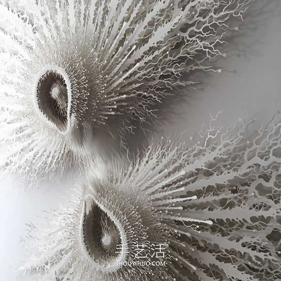 手工切割的模仿微生物的錯綜復雜的紙質(zhì)雕塑 -  itrip.net.cn