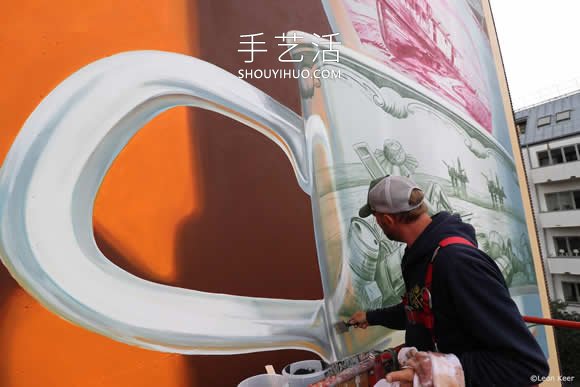 搖搖欲墜的茶杯，寓意生活的創(chuàng)意3D壁畫 -  itrip.net.cn