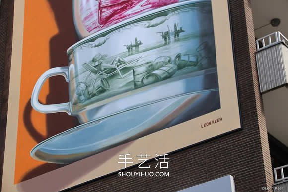 搖搖欲墜的茶杯，寓意生活的創(chuàng)意3D壁畫 -  itrip.net.cn