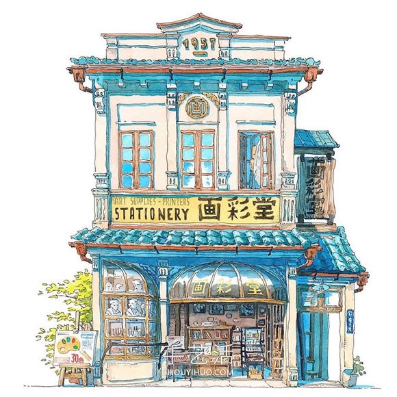 夢幻的日本店面！波蘭動畫師虛構(gòu)的水彩畫 -  itrip.net.cn